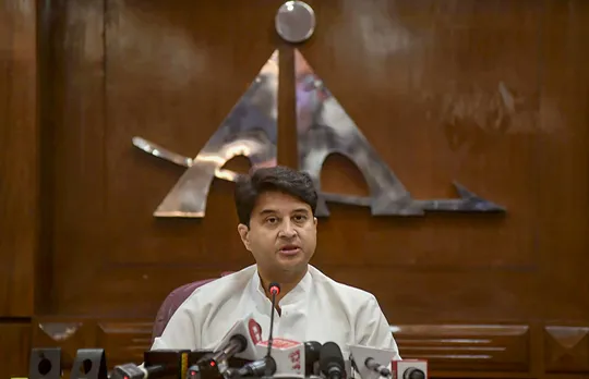 Union Minister of Steel and Civil Aviation Jyotiraditya M. Scindia addresses a press conference