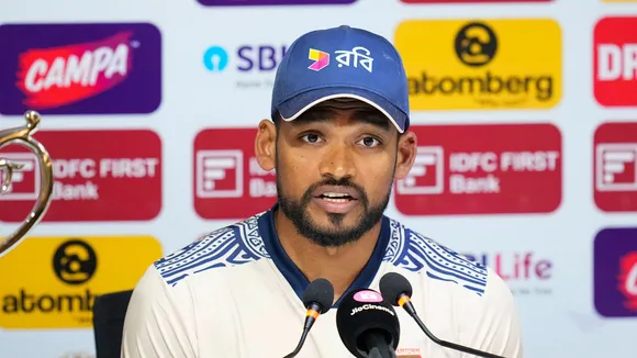 Bangladesh's cricket team captain Najmul Hossain Shanto addresses a press conference ahead of the first Test match between India and Bangladesh, in Chennai, Wednesday, Sept. 18, 2024.