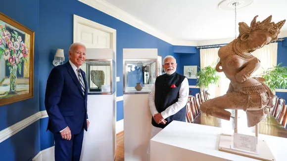 Prime Minister Narendra Modi with US President Joe Biden at a meeting in Delaware, US. The US side has facilitated return of 297 stolen or trafficked antiquities.