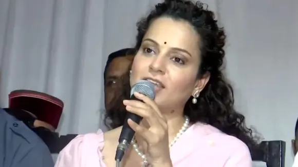 BJP candidate Kangana Ranaut talking to the reporters