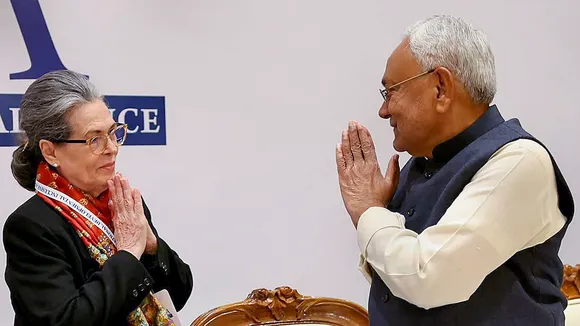 Congress leader Sonia Gandhi and Bihar Chief Minister Nitish Kumar during the Indian National Developmental Inclusive Alliance’s (INDIA) meeting, in New Delhi, Tuesday, Dec. 19, 2023.
