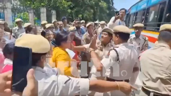 Assam policewoman slaps protester