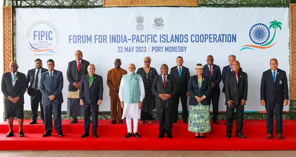Prime Minister Narendra Modi poses with leaders of the Forum for India-Pacific Islands Cooperation (FIPIC) in Port Moresby, Papua New Guinea on May 22