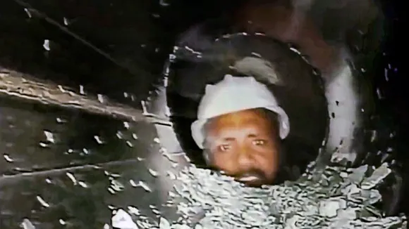 Visual of a worker trapped inside the under-construction tunnel between Silkyara and Dandalgaon on the Brahmakhal-Yamunotri national highway, in Uttarkashi