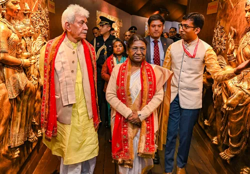 President Droupadi Murmu with Jammu and Kashmir Lt. Governor Manoj Sinha and others visits Mata Vaishno Devi shrine, in Reasi district