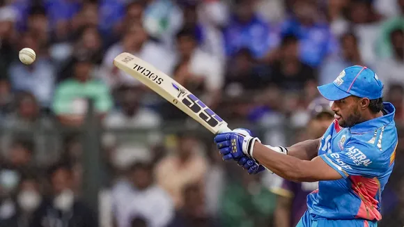 Tilak Varma plays a shot during the IPL 2023 cricket match between Kolkata Knight Riders and Mumbai Indians at Wankhede Stadium in Mumbai on April 16