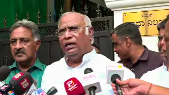 Congress President Mallikarjun Kharge talks to the media on Karnataka Assembly polls results, in Bengaluru