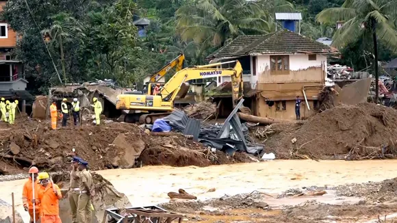 Rescue operation continues at the landslide-hit Chooralmala, in Wayanad district