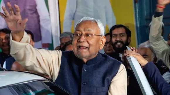 Bihar Chief Minister and Janata Dal (United) leader Nitish Kumar leaves after attending the party's office-bearers meeting, in New Delhi