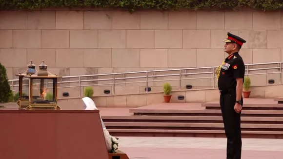 Chief of the Army Staff General Upendra Dwivedi pays homage at the National War Memorial, in New Delhi, Monday, July 1, 2024.