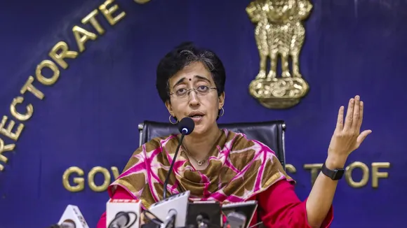 Atishi addresses a press conference in New Delhi