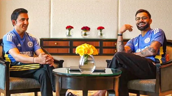 Indian cricket team head coach Gautam Gambhir and cricketer Virat Kohli during an interaction.