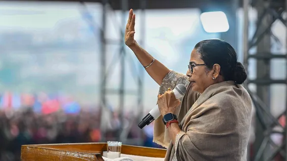 Mamata Banerjee addresses the gathering during Administrative Review Meeting, in Bardhaman district, Wednesday, Jan. 24, 2024.