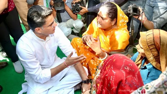 Sachin Pilot with the family members of three CRPF personnel killed in the 2019 Pulwama terror attack