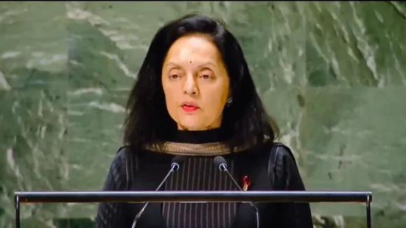 India’s Permanent Representative to the UN, Ambassador Ruchira Kamboj addressing UN General Assembly meeting