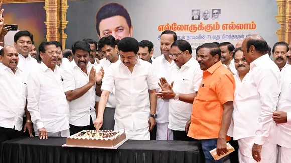 Chief Minister M K Stalin went to Anna Vidyalayam to receive the greetings of the volunteers