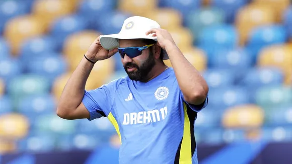Captain Rohit Sharma during a practice session ahead of the Super 8 match against Afghanistan, in Barbados