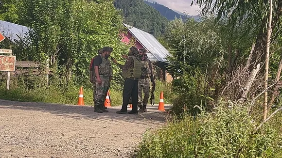 Security forces personnel during a military encounter, in Anantnag district, Saturday, Aug. 10, 2024.