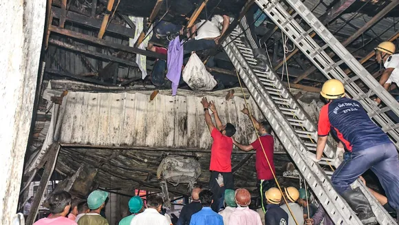 Rescue and relief work underway after a fire broke out in a gaming zone, in Rajkot, Saturday, May 25, 2024. At least 16 persons were killed and several others injured in the massive fire.