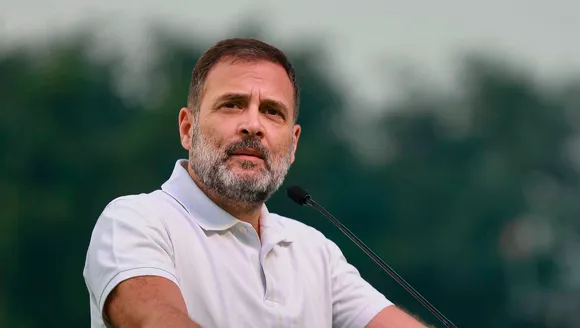 Congress leader Rahul Gandhi during a public meeting ahead of Telangana Assembly elections