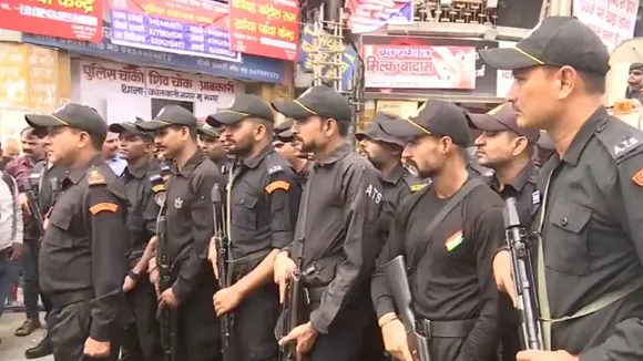 Muzaffarnagar DM Arvind Mallappa Bangari, SSP Abhishek Singh along with ATS commandos carried out a foot march in Muzaffarnagar, Uttar Pradesh