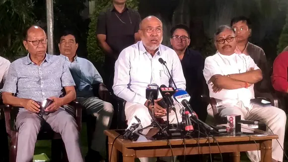 Manipur Chief Minister N Biren Singh addresses the media in Imphal, Thursday, July 20