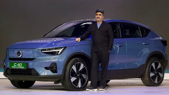Volvo Car India Managing Director Jyoti Malhotra poses for photographs during the launch of Volvo's C40 Recharge car, in Mumbai