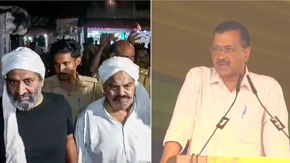 (L-R) Ashraf Ahmad, Atiq Ahmad and Arvind Kejriwal