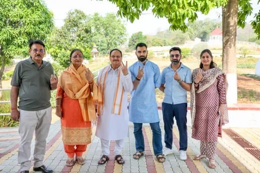 BJP president JP Nadda after voting with his family