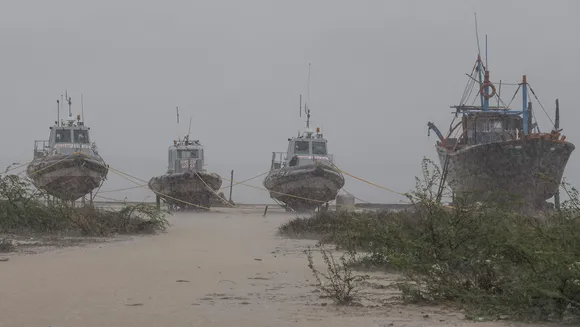 Heavy Rain at Jakhau port ahead of the landfall of Biparjoy cyclone, in Kutch district