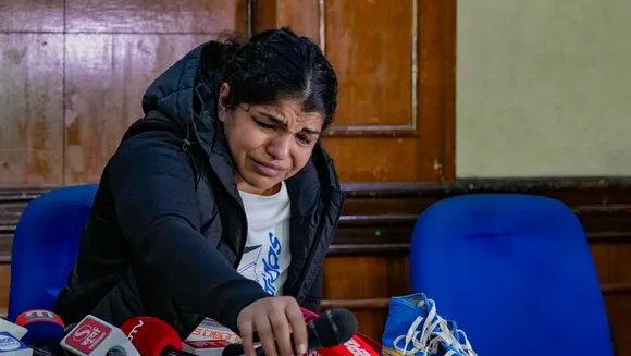 Wrestler Sakshi Malik during a press conference in New Delhi