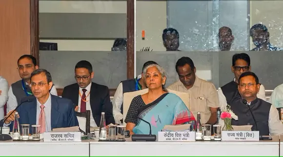 Finance Minister Nirmala Sitharaman with Union MoS for Finance Pankaj Chaudhary, Revenue Secretary Sanjay Malhotra and others during the 52nd Goods and Services Tax (GST) Council Meeting