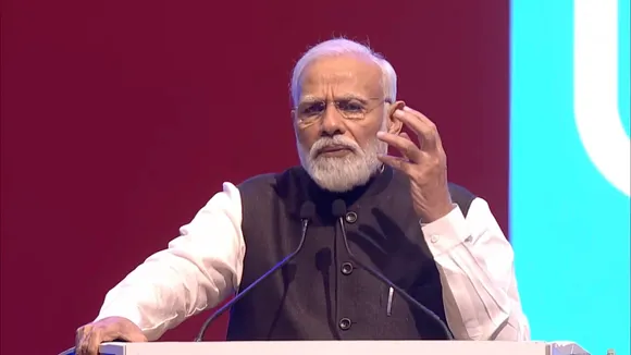 Narendra Modi speaking at the India Mobile Congress
