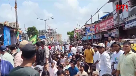 People stage protest in Mumbai's Dharavi area as BMC officials arrived to demolish the alleged illegal portion of a mosque