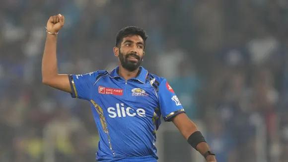 Mumbai Indians' Jasprit Bumrah celebrates the wicket during IPL match