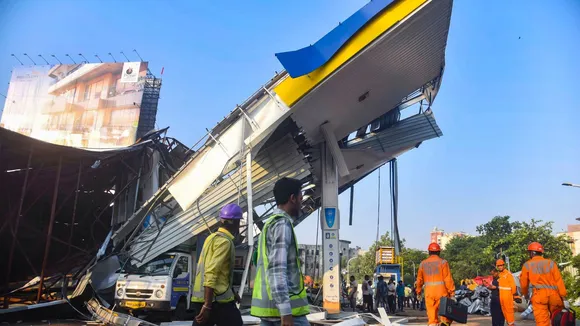 Rescue and relief work underway near the site of the hoarding collapse at Ghatkopar, in Mumbai, Tuesday, May 14, 2024