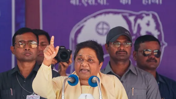 BSP Supremo Mayawati during a public meeting for Lok Sabha elections, in Lucknow