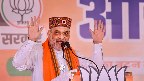 Union Home Minsiter and senior BJP leader Amit Shah addresses a public rally for Lok Sabha polls, in Dharamshala, Saturday, May 25, 2024