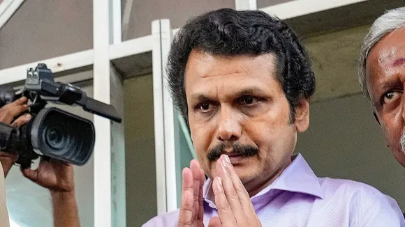 In this Aug. 28, 2023 file photo, DMK leader V. Senthil Balaji leaves after appearing before a special court in a money laundering case, in Chennai.