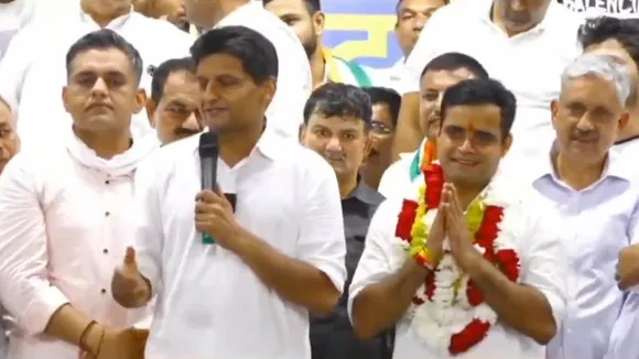 Deepender Hooda and Vardhan Yadav at Daulatabad rally in Badshahpur constituency