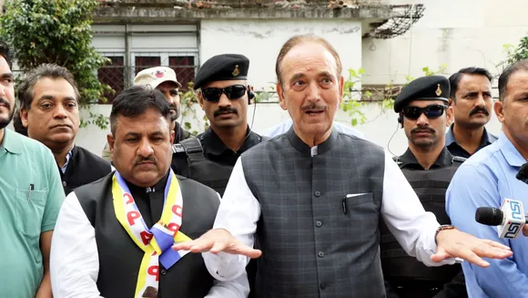Democratic Progressive Azad Party (DPAP) President Ghulam Nabi Azad addresses media during a party programme, in Jammu