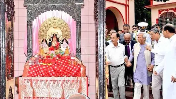 Bangladesh’s Chief Adviser Yunus visits Dhakeshwari temple following vandalism during Durga Puja celebrations.
