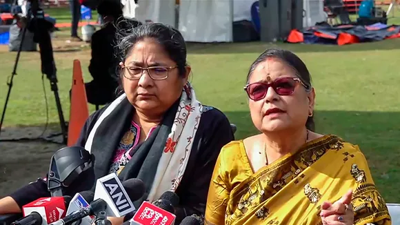 TMC MPs Dola Sen and Kakoli Ghosh Dastidar address the media during the Winter session of Parliament