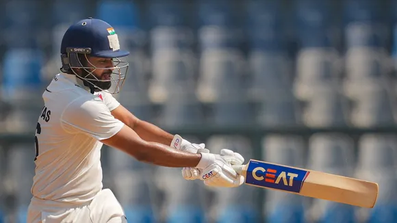 Mumbai's Shreyas Iyer plays a shot during the third day of the Ranji Trophy final match between Mumbai and Vidarbha, at Wankhede Stadium in Mumbai