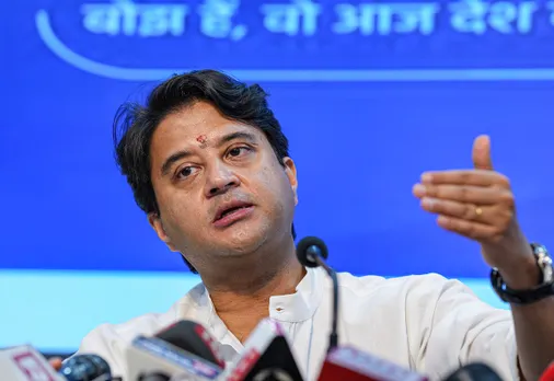 Union Civil Aviation Minister Jyotiraditya Scindia addresses a press conference