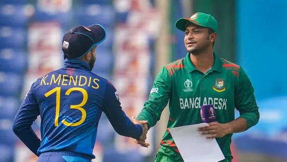 Sri Lanka's captain Kusal Mendis and Bangladesh's captain Shakib Al Hasan