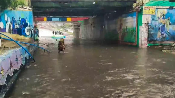 A waterlogged underpass after heavy rainfall owing to Cyclone Michaung, in Gudur