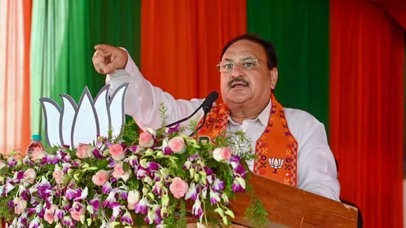 BJP President JP Nadda addresses during a public meeting for Lok Sabha elections