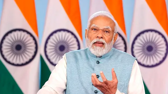 Prime Minister Narendra Modi speaks during the launch of ‘Viksit Bharat @2047: Voice of Youth’