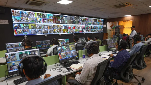 Officials at a high level command and control center, set up at the office of chief electoral officer (J&K) in Jammu